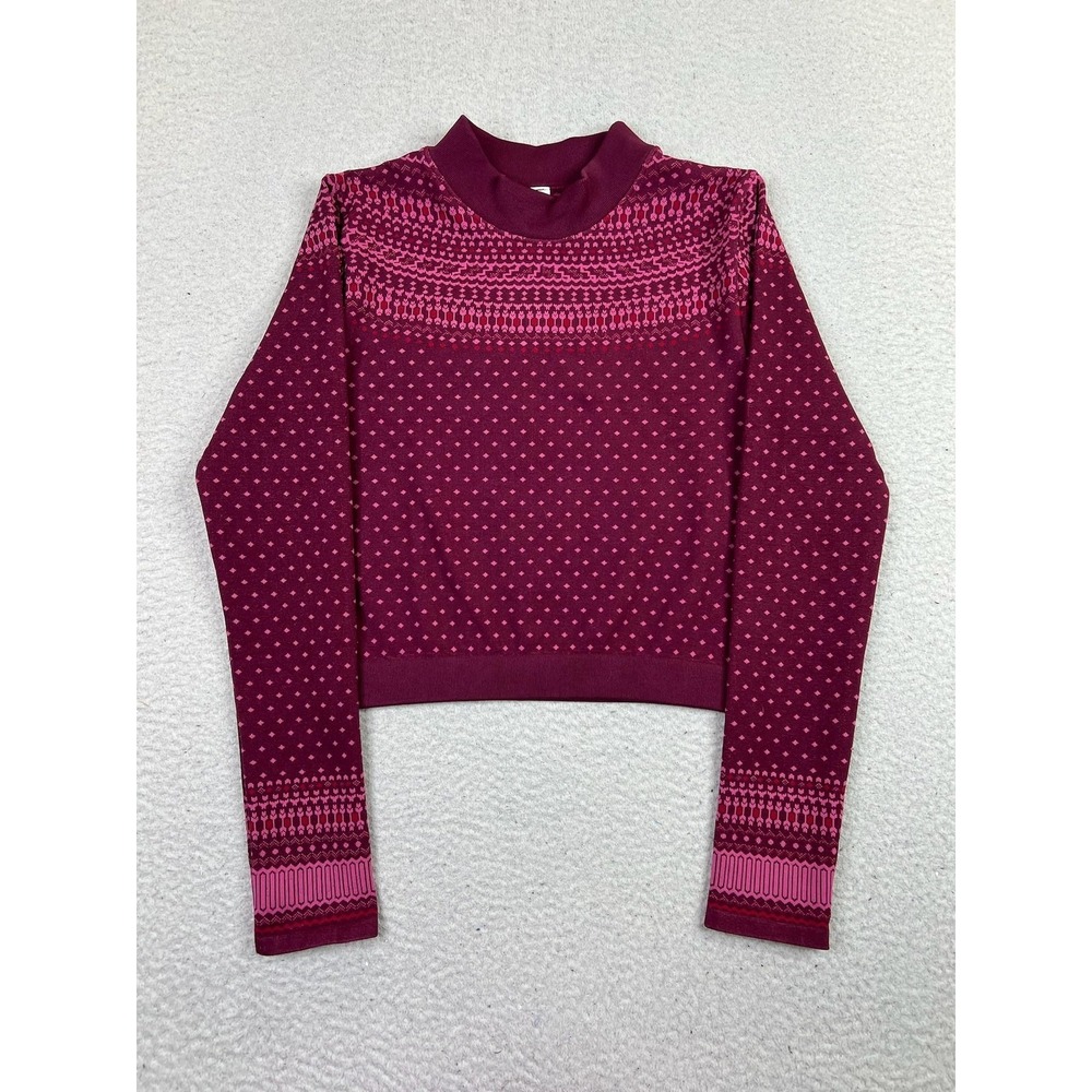 Fabletics Shirt Womens Medium Burgundy‎ Holly Seamless Mock Neck Long Sleeve